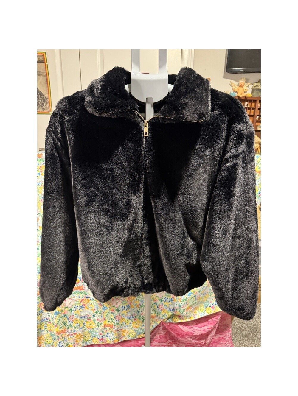 Worthington Faux Black Fur Zip Up Coat - Size S